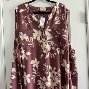 Floral Sleeveless Blouse in Burgundy and Cream